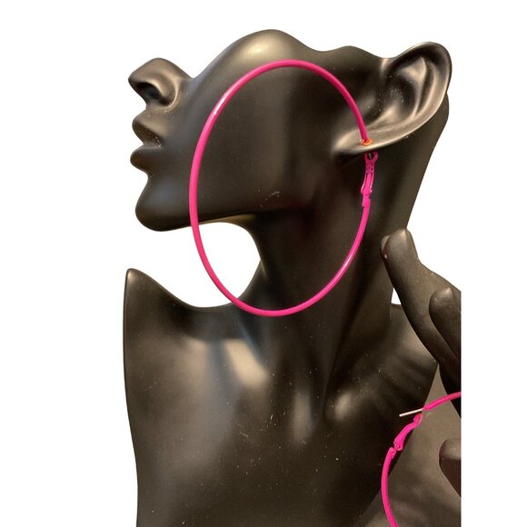 Large Pink Hoop Earrings - Bold Statement Jewelry For Women - Picture 2 of 4